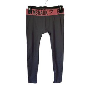 Gymshark Womens Gray Leggings With Pink Logo Waistband Size Small Stretchy & Com